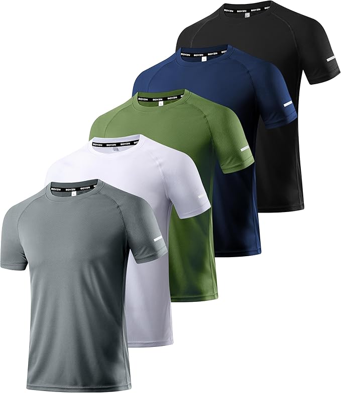 Boyzn 1, 3, 5 or 7 Pack Men's Workout Running Shirts, Dry Fit Moisture Wicking T-Shirt, Gym Athletic Short Sleeve Tee Shirts