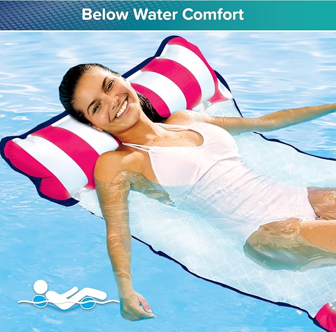 Aqua Original 4-in-1 Monterey Hammock Pool Float & Water Hammock – Multi-Purpose, Inflatable Pool Floats for Adults – Patented Thick, Non-Stick PVC Material – Pink