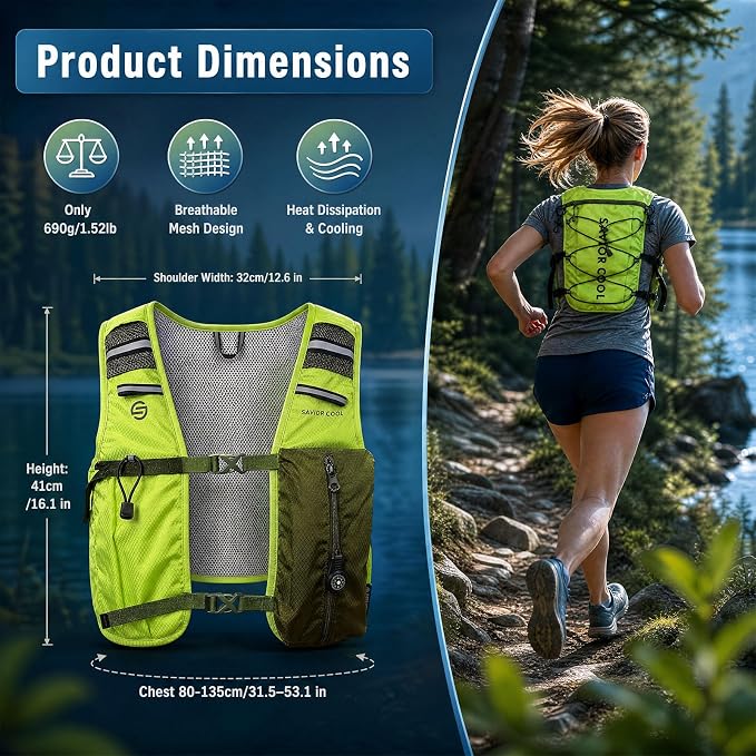 Cooling Vest for Men Women, Hydration Vest for Running Hiking | 2L Water Bladder，3 Cold Source