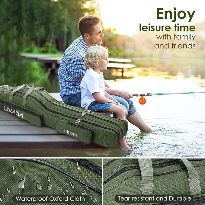 Lixada Fishing Rod Case, 3 Layers Oxford Fishing Rod Bag, Portable Foldable Fishing Pole Bag, Fishing Rod Carrier Fishing Tackle Storage Bag Travel Carry for Fishing Gear & Equipment
