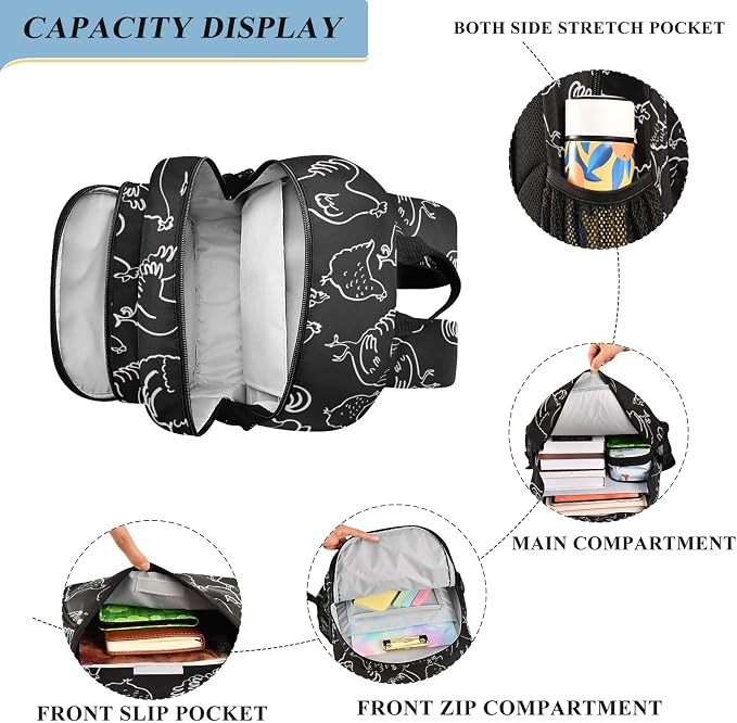 Fisyme Chicken Rooster School Backpack Laptop Backpack Bags Bookbag Travel Casual Computer Notebooks Daypack