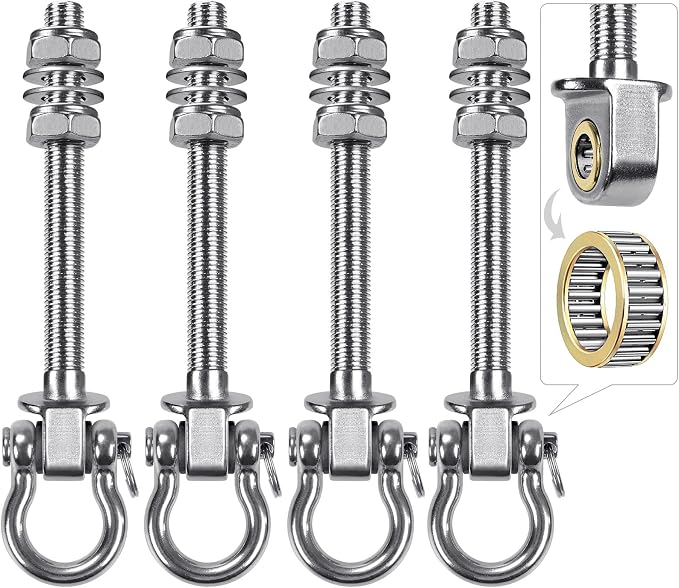 Dolibest Swing Hangers with Bearing - 4 Pack Stainless Steel 304 Hardware Hooks for Wood & Metal Beams, Ideal for Hanging Hammocks, Yoga Swings, Porch Swing, Boxing Bag 1500 LB Capacity - 5'' x M2/5''