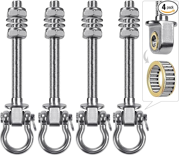 SELEWARE Heavy Duty Bearing Swing Hangers, 4 Pack Stainless Steel Swing Set Hooks for Wood and Steel Beam, for Hammock, Yoga Swing, Porch Swing, Heavy Bag, 5" x M2/5", 1500LB Capacity