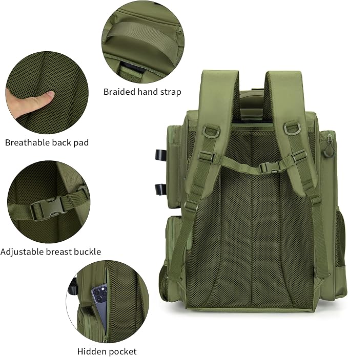 WANOON Fishing Backpack with 4 Tackle Boxes,45L Large Storage Fishing Bag for Men.Rod Holders