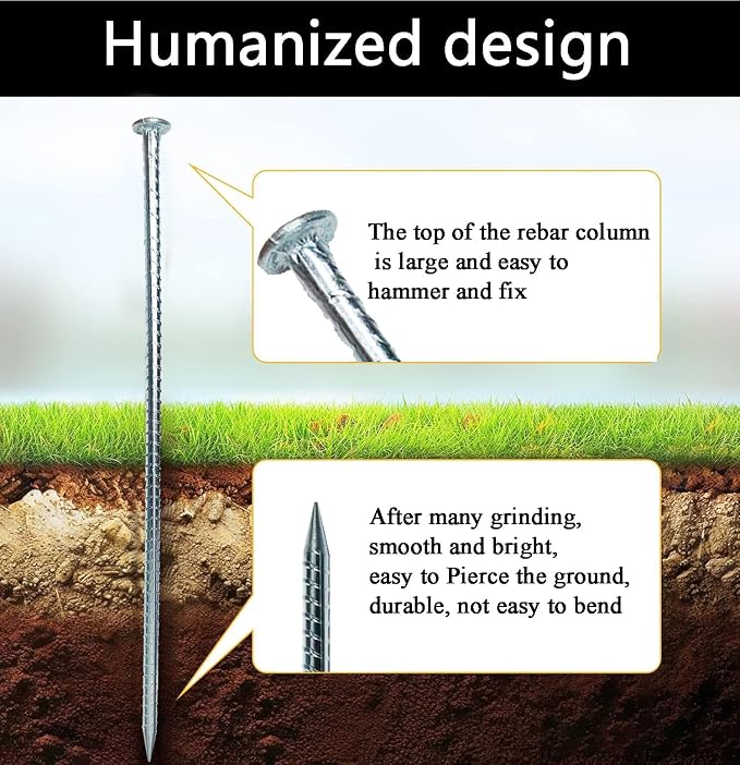 Rebar Stakes 28 Pack 16 inch Heavy Duty -Metal Ground Anchoring Spikes for Asphalt, Tents, Survey Markers & Outdoor Use 0.5 Inch Diameter
