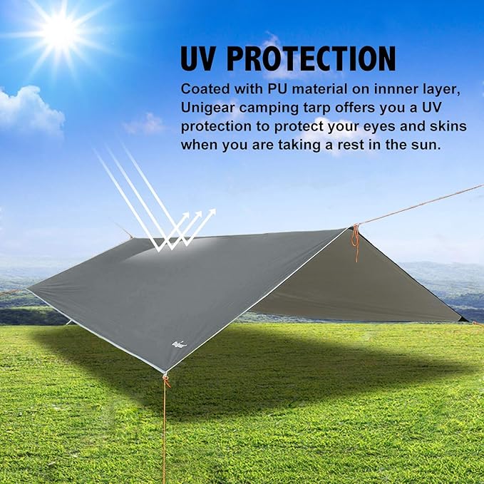 Unigear Hammock Rain Fly, 16.4/14.4/13/10ft Camping Tarp, UV Protection & Waterproof & Lightweight for Camping, Backpacking and Outdoor Adventure (Gray, 9.8 * 16.5ft)