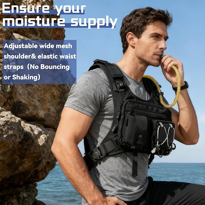 Sling Vest Chest Bag with 2L Water Bladder Gear Holster Running Vest Hydration Backpack Lightweight Adjustable Daypack Reflective Bag for Hiking Running Cycling Race Marathon for Women Men