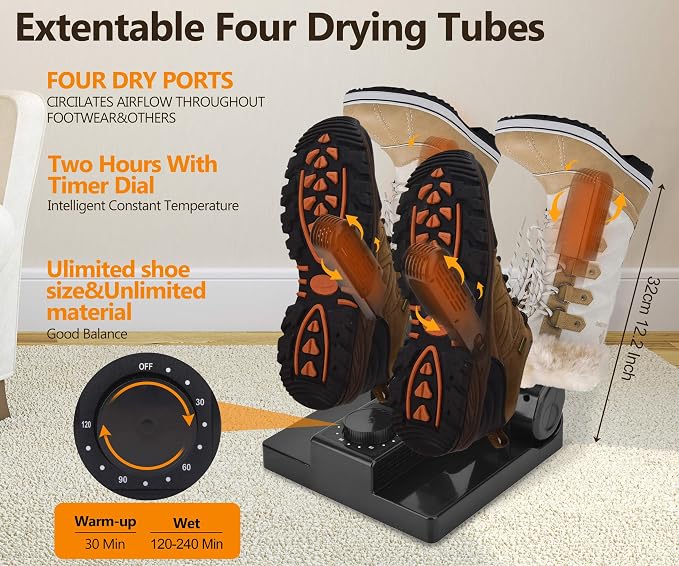 Portable Electric Shoes Boots Dryer and Warmer with Timer Heater and High Output Fan, Folding and Drying Adjustable Rack