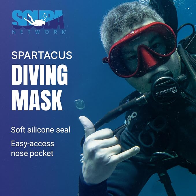 Spartacus Frameless Dive Mask, Ultra-Clear Low-Iron Glass, Wide View, Low Volume, 100% Silicone Skirt