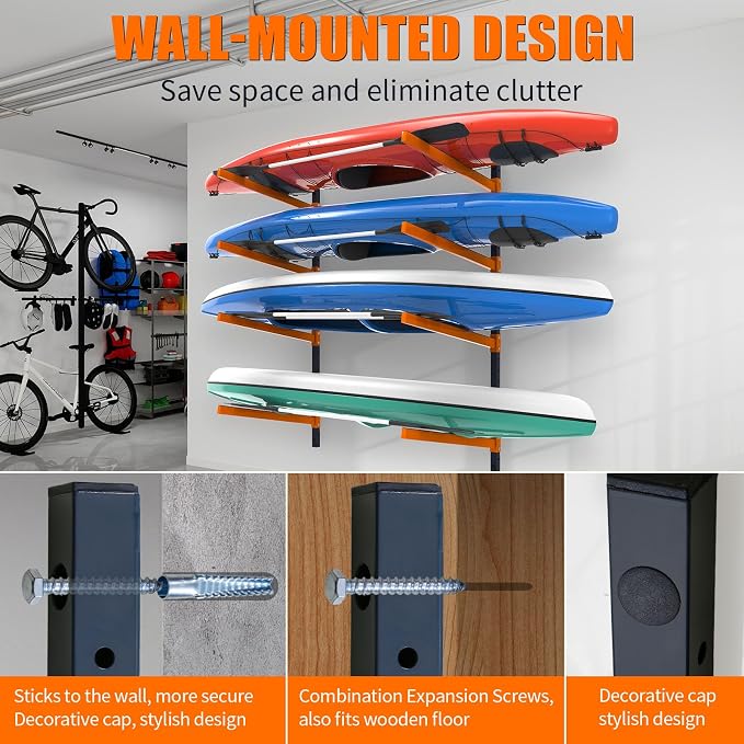 Kayak Storage Rack, Wall Mount Kayak Racks for Indoor Outdoor Storage, Heavy Duty Adjustable Kayak Rack for Garage, Spacesaver
