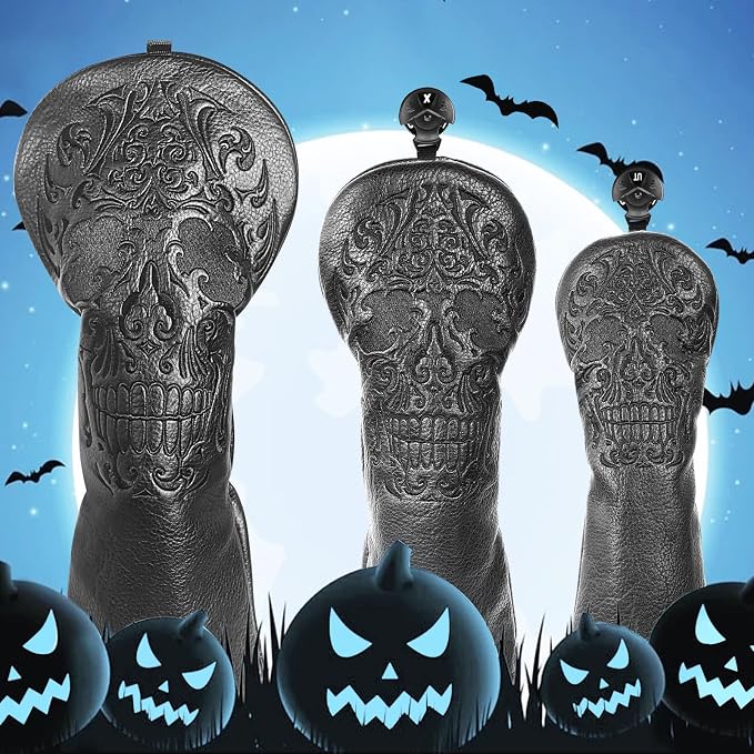 Craftsman Golf Skull Skeleton Black Golf Club Head Covers Headcover for Woods Driver and Hybrids Irons