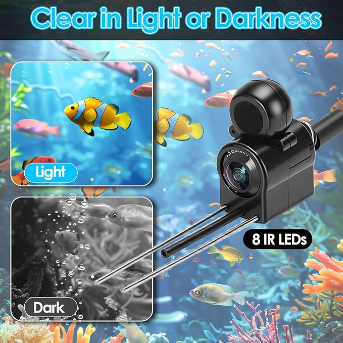 Underwater Fishing Camera with Monitor, Portable Fish Finder Camera 8000mAh Battery, 195° Wide Angle Ice Fishing Camera with Night Vision Fish Finder Camera for Boat Kayak Fishing