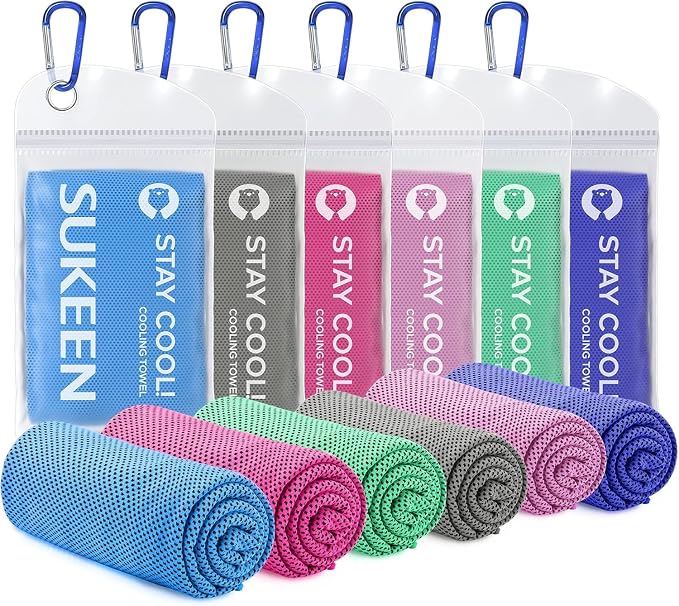 Sukeen 6 Pack Cooling Towels (40"x12") for Neck and Face, Soft Breathable Chilly Ice Towel for Hot Weather, Cooling Neck Wraps, Microfiber Towel for Yoga, Sport, Running, Gym, Camping,Fitness,Workout