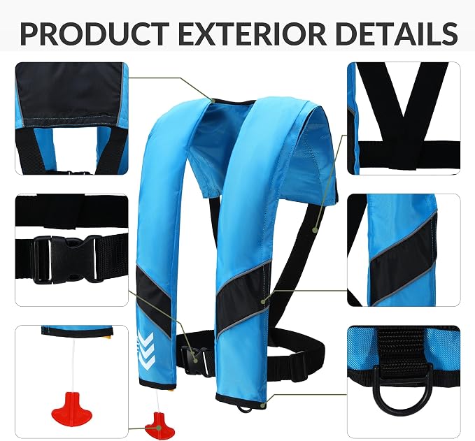 Automatic Inflatable Life Jackets for Adults Life Vests PFD Low Profile Load Capacity Up to 330lbs