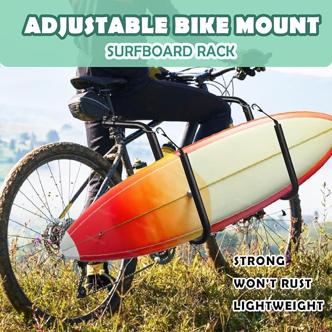 Bicycle Surfboard Racks, Bike Surf Board Compatible with Shortboards, Longboards, SUP Paddleboards, Outdoor Sports Surfing Wakeboard Carrier Mount for Bike, Quick Release Bars