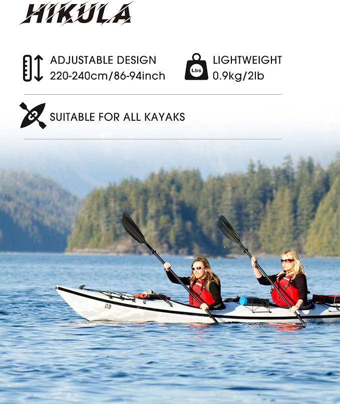 Kayak Paddles Aluminum Shaft Paddle with Nylon Blades, Floating Adjustable Kayaking Oars, 3 Piece, 220-240cm/86-94 Inches,Black/Rose/Teal