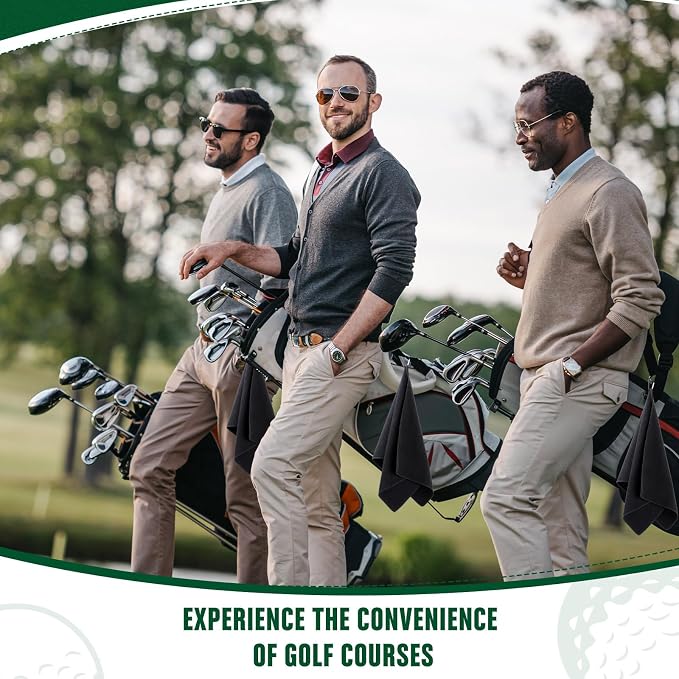 Batiyeer 3 Pack Caddy Golf Towels Summer Gifts Large Caddy Towel for Bags Waffle Pattern with Carabiner Clip Ultra-Absorbent Golfing Gear for Men(Black,18 x 40 Inch,Classic)