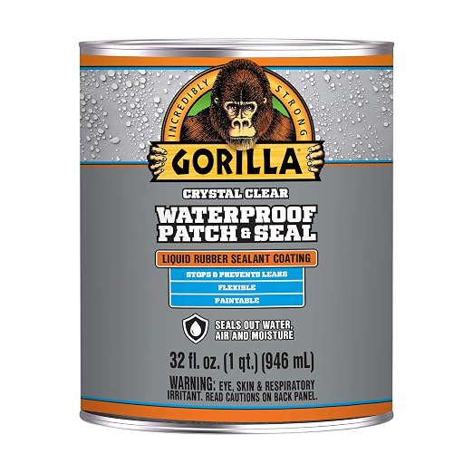 Gorilla Patch & Seal Liquid Rubber Waterproof Sealant, Crystal Clear, 32 Ounce (Pack of 1) - Seals Out Water, Air, and Moisture