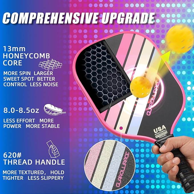 Pickleball Paddles Set of 2 | 4 Pickleball Rackets, USAPA Approved Pickleball Set, Fiberglass | Carbon Fiber Surface & 13 mm PP Honeycomb Core,4 Indoor & Outdoor Pickle Balls