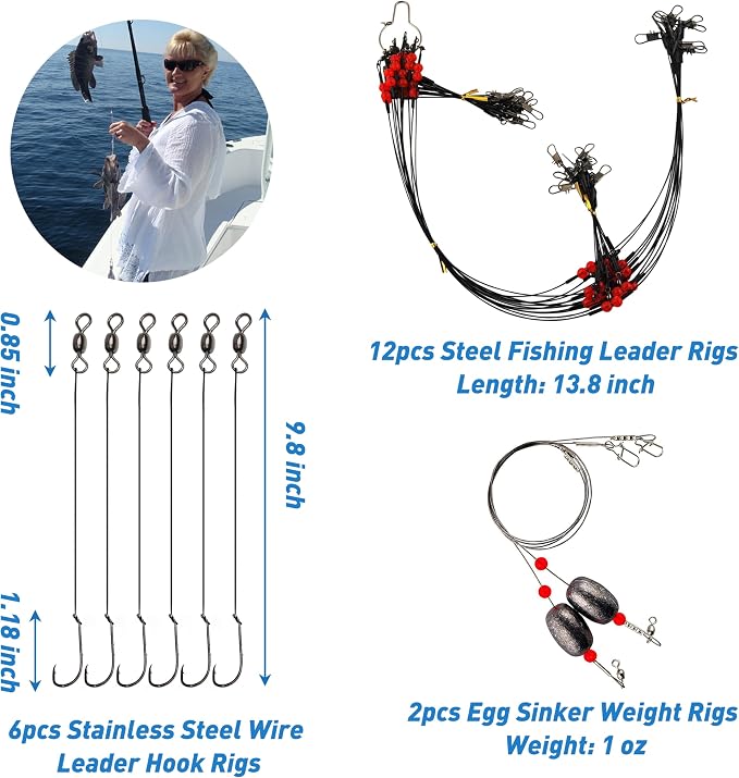 Saltwater Fishing Gear, 180pcs Saltwater Surf Fishing Tackle Kit Saltwater Fishing Lures Fish Finder Rigs Pompano Rig Pyramid Sinker Spoons Fishing Hooks Leaders Swivel Bobbers Various Accessories