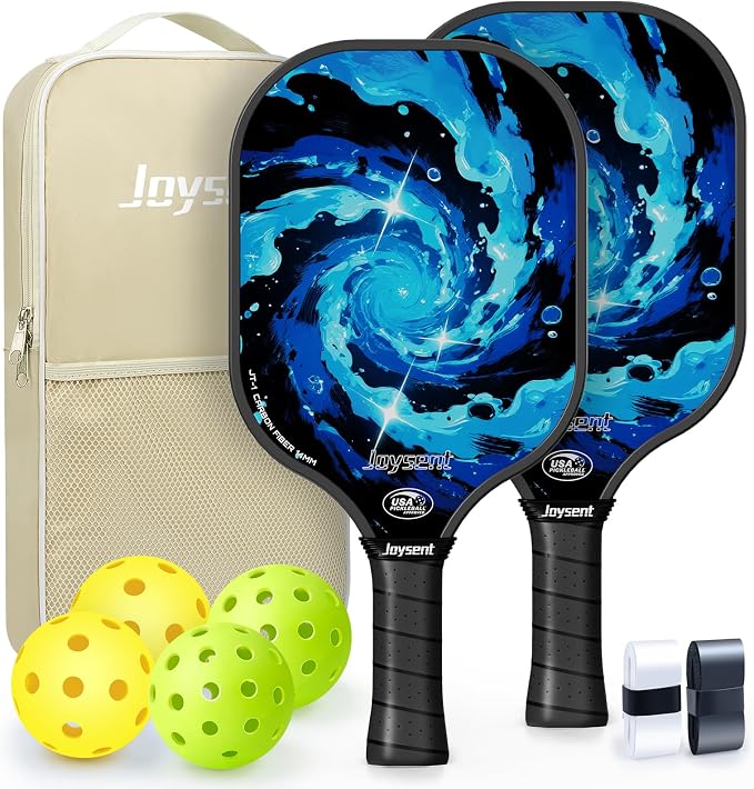 Pickleball Paddles Set, USAPA Approved Carbon Fiber Pickleball Set of 2 with Beginner Pickleball Rackets, Indoor Outdoor Pickle Balls for Adults Men Women, JT-1