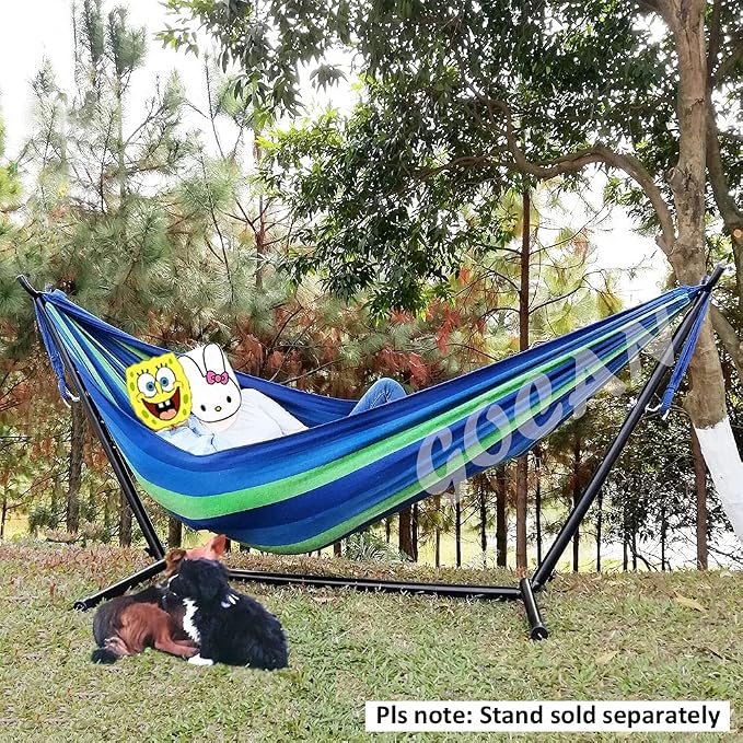 GOCAN Brazilian Double Hammock 2 Person Extra Large Canvas 250x160cm Total Length 350cm Load 500lb Cotton Hammock for Garden Outdoor and Indoor