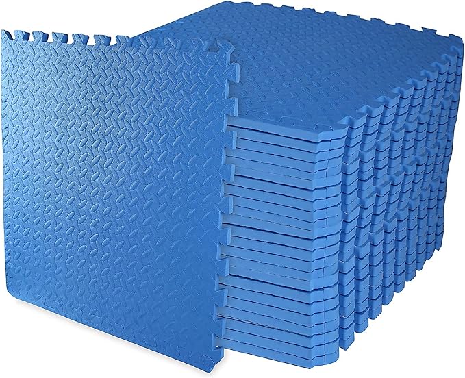 BalanceFrom Puzzle Exercise Mat 3/4" Thick, EVA Interlocking Foam Floor Tiles for Home Gym, Mat for Home Workout Equipment, Floor Padding for Kids, Blue, 24 in x 24 in x 3/4 in, 96 Sq Ft - 24 Tiles
