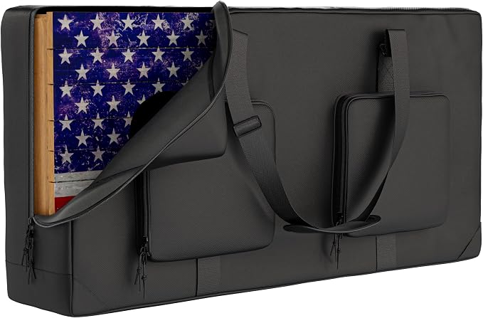 MUCITAGF Cornhole Carrying Case Fits 4' x 2' Regulation Size Board, Heavy-Duty 600D Cornhole Boards Bag with Protective Padded Foam and Extra Pockets for Cornhole Outdoor Games