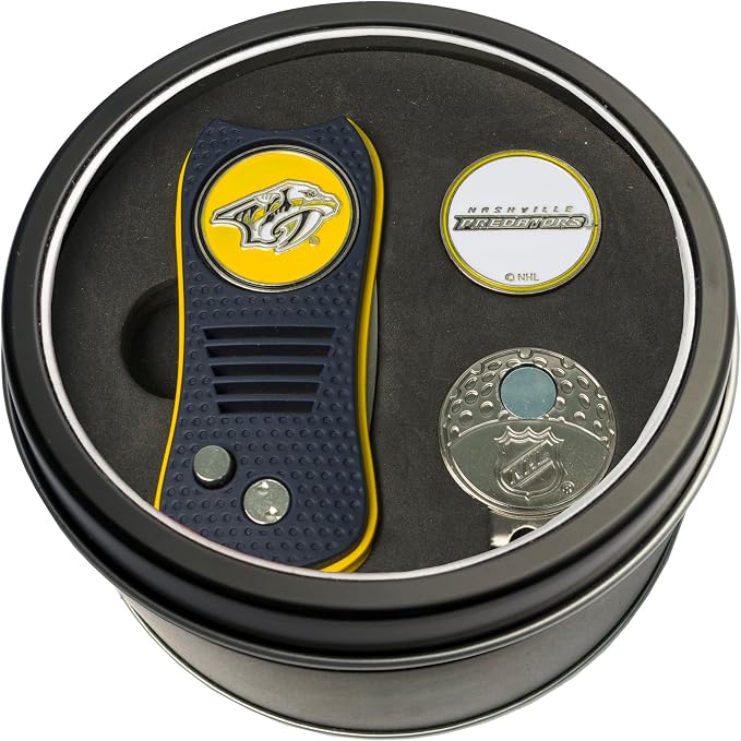Team Golf NHL Gift Set Switchblade Divot Tool, Cap Clip, & 2 Double-Sided Enamel Ball Markers, Patented Design, Less Damage to Greens, Switchblade Mechanism