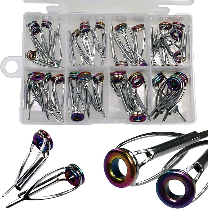 QualyQualy Fishing Rod Tip Repair Kit 40pcs/75pcs Fishing Rod Guides Stainless Steel Ceramic Ring Rod Tip Guide Replacement Baitcasting Fishing Rod Repair Kit