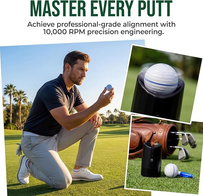 Golf Ball Spinner Balancer with Auto Gravity Drawing - Scientific Design for Precise Putting, Enhanced Drive Accuracy & Easy Alignment Marking Tool