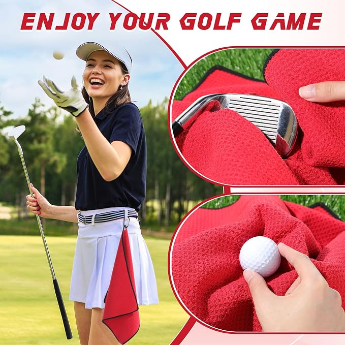 Batiyeer Golf Towels Bulk for Bags, 16"x16" Microfiber Waffle Pattern Golf Towel with Clip for Tournament, Club, Fitness