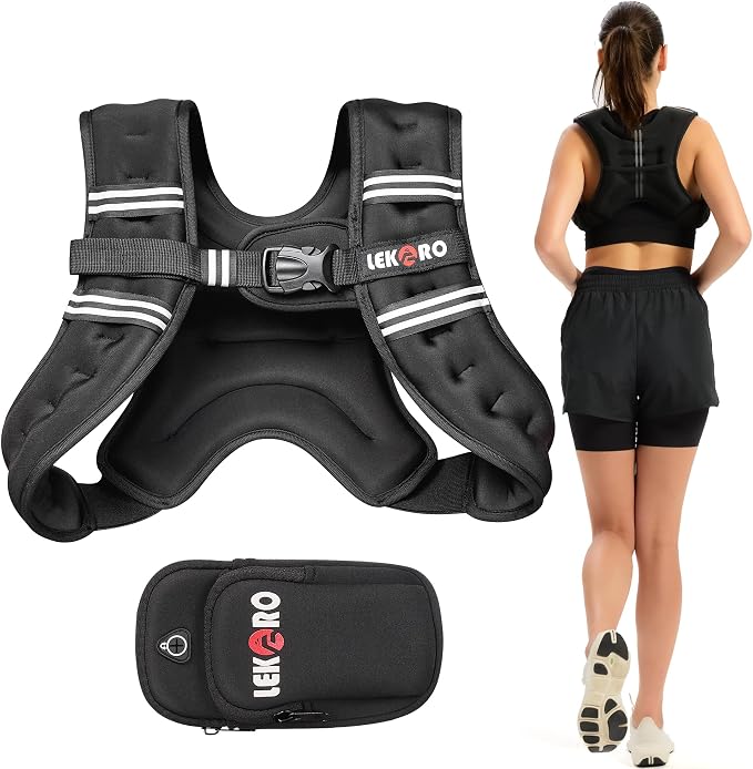 Weighted Vest for Men Women, No-Bounce 6LB 8LB 12LB 16LB 20LB 25LB 30LB Weights Vest with Adjustable Buckles & Reflective Stripes | Weight Vest for Walking Running Hiking Workout