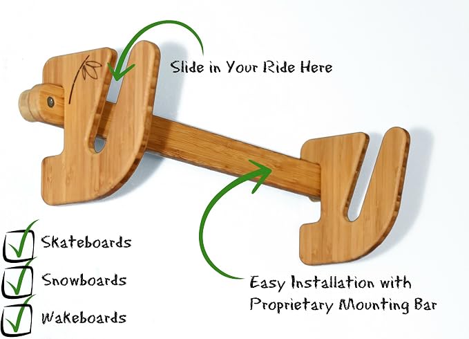Grassracks Bamboo or Birch Wood Skateboard and Snowboard Storage Rack for Decks Only (No Trucks or Bindings) - The Lana`I Series (Between 1-5 Decks)