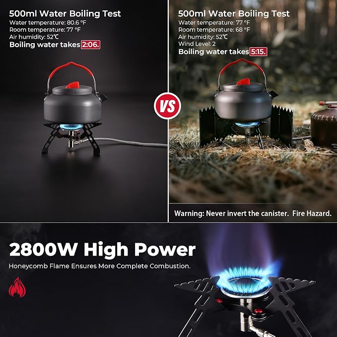 Alocs 2800W Backpacking Stove, Portable Camping Stove, Mini Camp Stove Foldable Gas Stove with Carry Bag for Outdoor Cooking, Hiking, Picnic, Emergency use