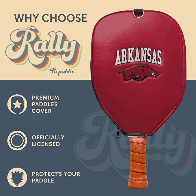 Officially Licensed Collegiate Pickleball Paddle Cover - Lightweight PU Leather Material - Durable Foam Interior Protection with Zippered Closure - Fits Most Paddles on the Market