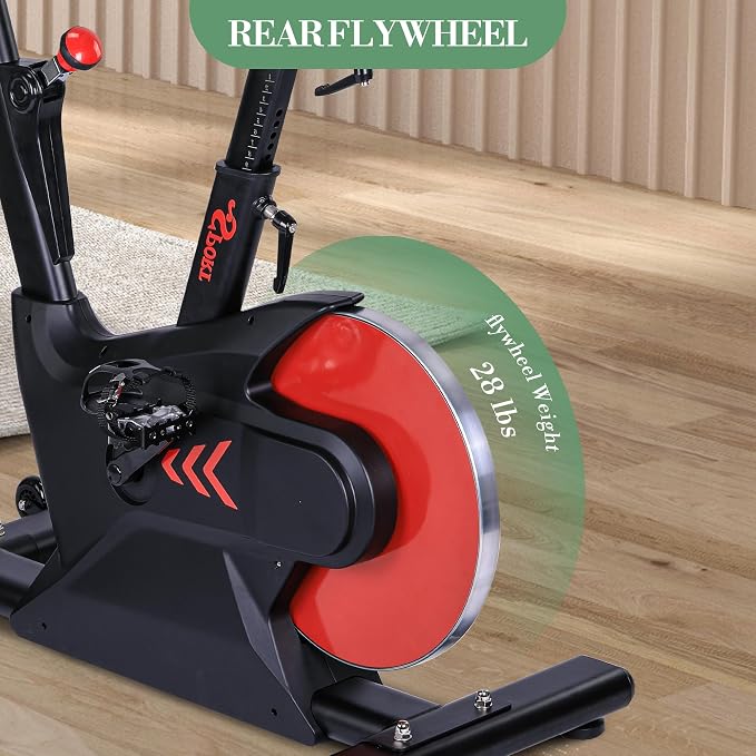 Exercise Bike, Magnetic Indoor Cycling Bike with 28Lbs Flywheel & Smart Resistance, 276LBS Capacity Stationary Bike with LCD Monitor, IPad Mount & App Connectivity