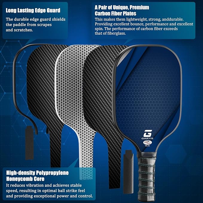 GARYE Pickleball Paddles Set of 4, Carbon Fiber Pickle Ball Paddle, USAPA Approved Lightweight Rackets 4 Pack for Adults and Teenagers, Includes 6 Balls, 1 Bag, and 4 Grip Tapes