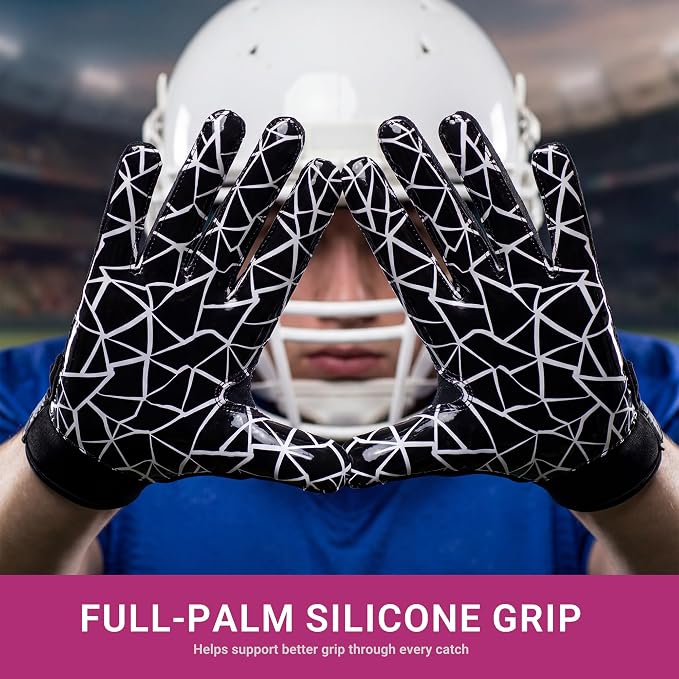 Football Gloves for Youth and Adult Men,Sticky Adhesive Palms Receiver Gloves,Grip Boost Flag Football Accessories Gifts for Family and Friends