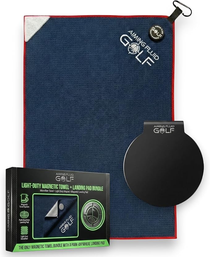 Magnetic Golf Towel & Landing Pad Bundle – Premium Microfiber Waffle Weave | Light-Duty Magnet | 3-Stage Cleaning System Universal Magnetic Docking Pad | 16"×24" Towel – Grey (Blue)