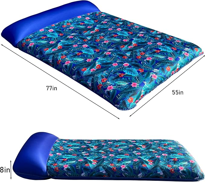 FindUWill Oversized Pool Float Lounge, 72" X 37" Extra Large Fabric-Covered Pool Floats for Adults, Inflatable Contour Lounger with Headrest Ultra-Comfort Cooling Pool Raft (XL, Monstera)