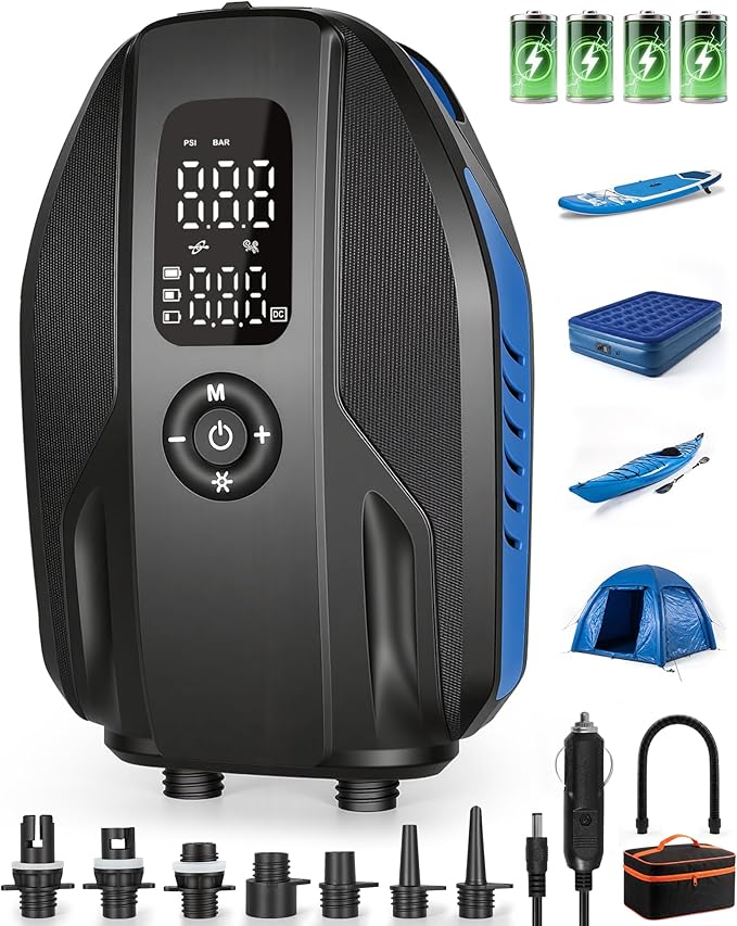 Paddle Board Electric Pump, 18000mAh Rechargeable 20PSI High Pressure SUP Pump, Intelligent Dual Stage Inflation & Deflation, Auto-Off for Stand Up Paddle Boards, Surfing Kite, Tent, Boat