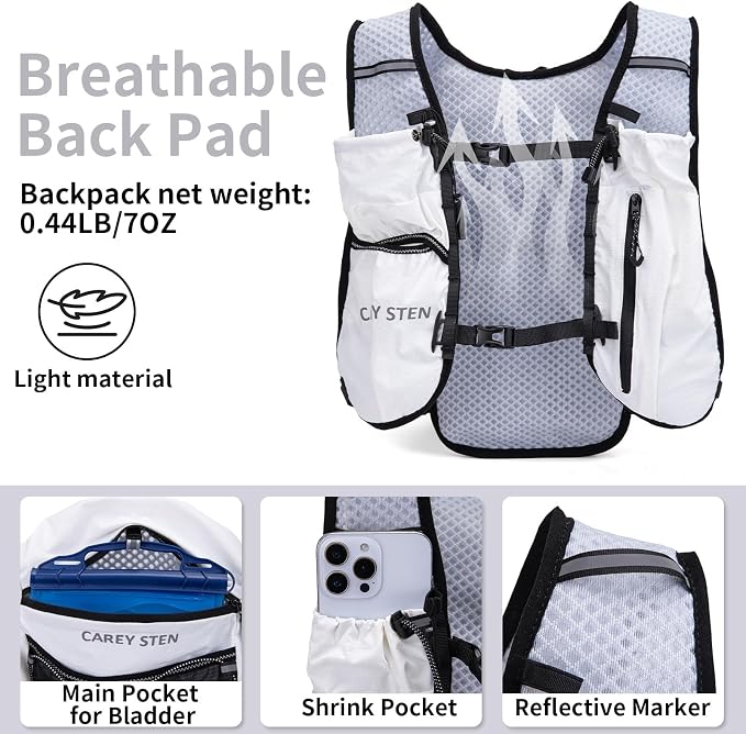 Carey STEN Lightweight Running Hydration Vest, Breathable Outdoor Backpack for Trail Running, Hiking, Cycling & Marathon, Suitable for Both Men and Women