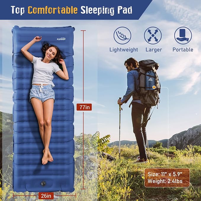 Elegear CumbreX Single Sleeping Pad for Camping, 4.7" Ultra-Thick Inflatable Camping Sleeping Pad with Built-in Foot Pump & Quick Inflation, Portable Camping Sleeping Mat for Backpacking Hiking Tent