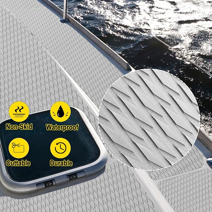 Hjdeck Boat Flooring EVA Foam Boat Decking Marine Carpet Non-Slip Decking Sheet Self-Adhesive Marine Flooring for Fishing Boat Kayak Yacht RV Swimming Pool Golf Cart 94.5"x23.6"/16.1"/11.8"