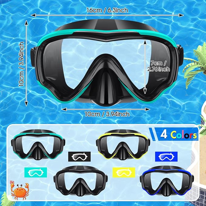 4 Pcs Snorkeling Goggles for Adults Scuba Diving Mask Anti Fog Dive Mask Snorkeling Gear for Men Women Panoramic Swimming Goggles with Nose Cover for Diving, Swimming (Black, Yellow, Blue, Green)