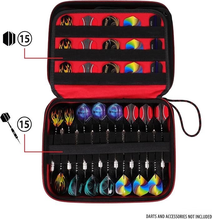 USA Gear XL Semi Hard Shell Dart Case - Protective Case for 15 Piece Dart Set, Tips, Flights and Shafts, and more Accessories - Locking Foam Design for Soft and Steel Tips - Storage Only