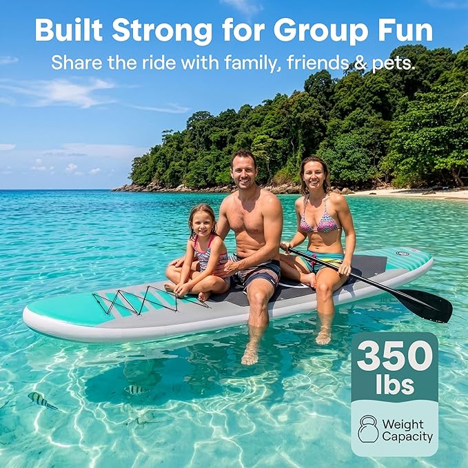 SereneLife 10’6" Inflatable Stand Up Paddle Board with Premium SUP Accessories - Wide Stable Design with Non-Slip EVA Deck Pad, for Youth and Adults, 350 lbs. Capacity
