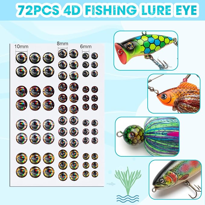 876 Pcs Fishing Lure Stickers & Eyes Kit, 3D/4D/5D Realistic Fishing Lure Eyes & 20 Pcs Holographic Adhesive Flash Tapes Sticker for Fly Tying Streamers Lures Crafts