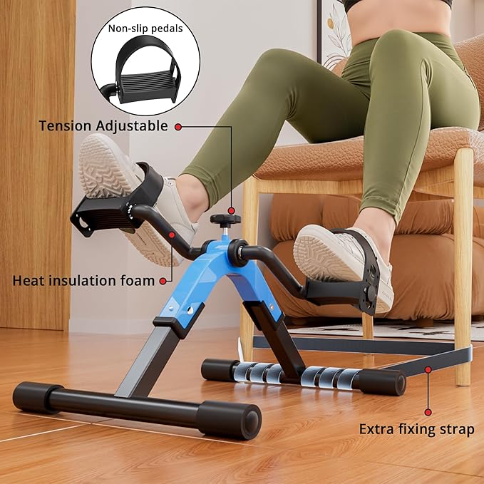 Folding Pedal Exerciser Mini Exercise Bike Under Desk Bike for Arms and Legs Workout, Portable Desk Bike Peddler Machine for Sedentary Officer & Seniors